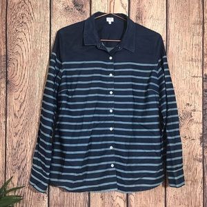 Crown & Ivy Button Down Top L Blue Chambray Shirt